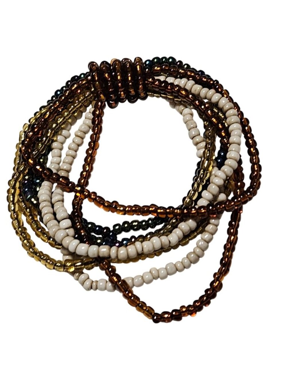 Boho Beaded Bracelet Multi Strand Stretch White Gold Brown Seed Beads Jewelry